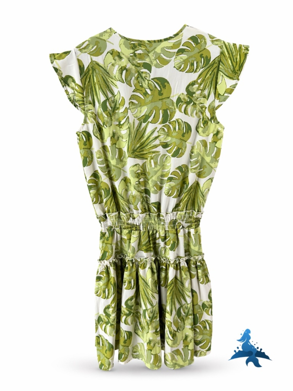 1309 Mud Pie Dress Sleeveless Ruffle Waist Tie Neck – S – Green White - Picture 9 of 16